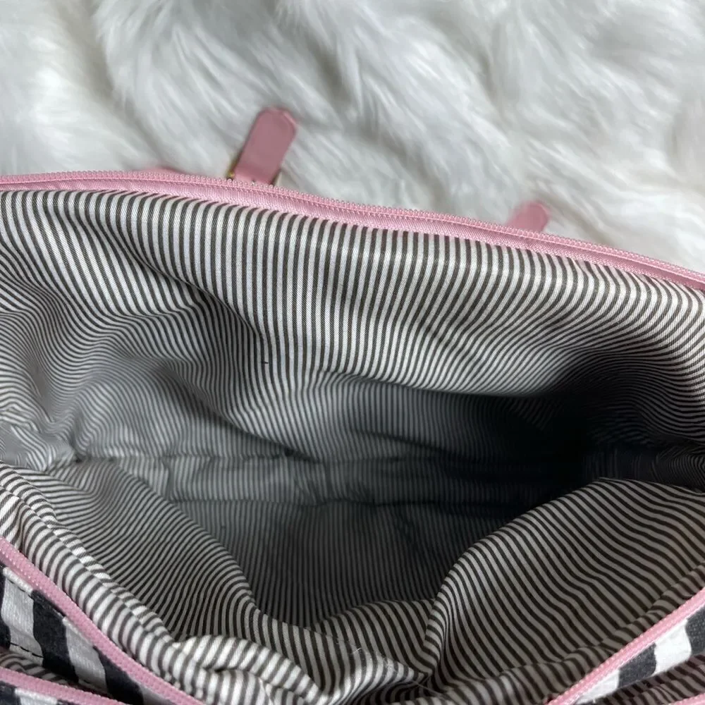 Lovevook laptop  shoulder bag Black & white stripes canvas,pink faux leather